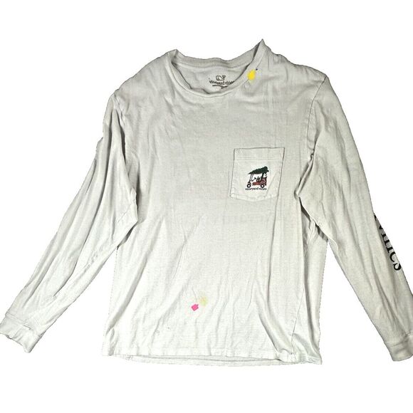 Vineyard Vines Shirt Mens M White Long Sleeve Christmas Golf Cart & Tree *READ - Picture 2 of 15